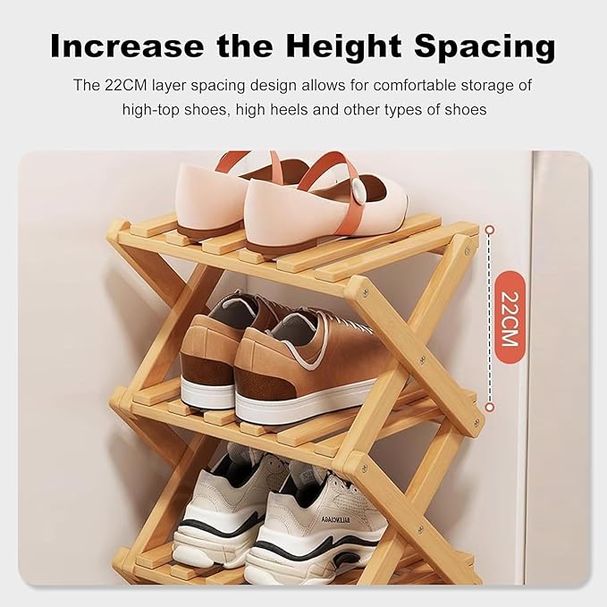 YYW Bamboo Shoe Rack for Entryway, Free Free Standing Shoe Racks Shelf Closet, Foldable Vertical Shoe Storage Organizer for L