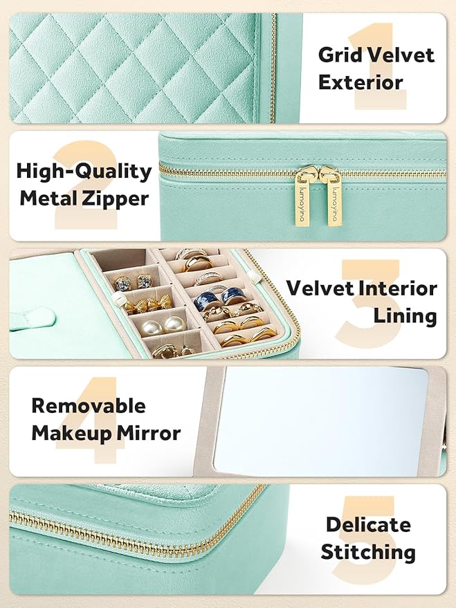 Velvet Travel Jewelry Box with Large Mirror, Double-Layer Jewelry Organizer Case for Women and Girls, Portable Storage Case w