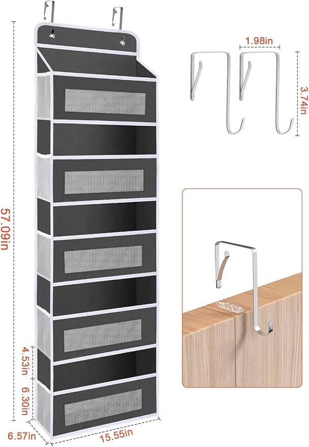 2 Pack Over The Door Organizer Storage, 5 Shelf Hanging Door with 5 Large Capacity Pockets, Anti Tilt 48 lb Load Behind Door 