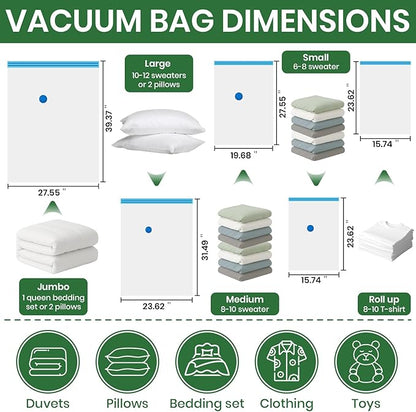 Vacuum Storage Bags,10Pack Vacuum Seal Bags for Clothing,Bedding,Clothes,Comforters,Blankets,Pillows-5 Jumbo+5Large Space Bag