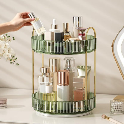 360° Rotating Makeup Organizer, Large Capacity Skincare Organizer, 2 Tier Cosmetic Skin Care Perfume Dresser Organizer, Fits 