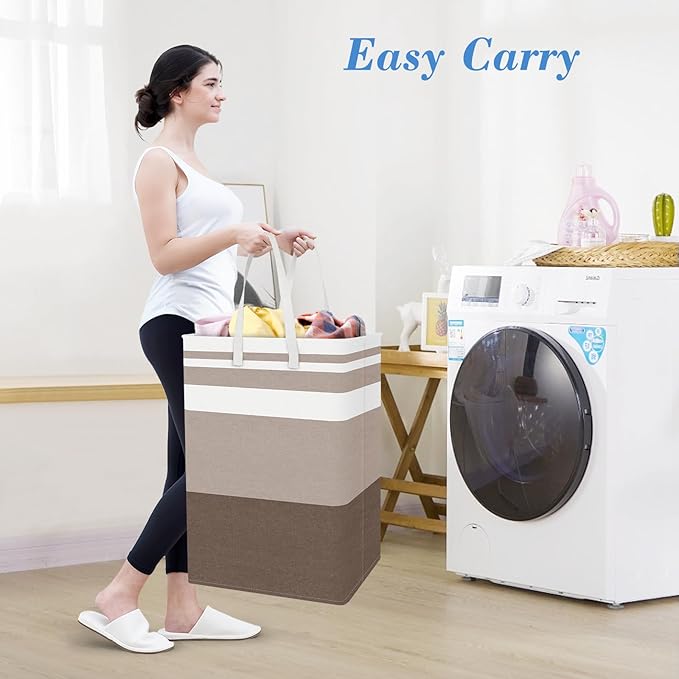 BlissTotes 3-Pack Laundry Basket, Freestanding＆Waterproof Laundry Hamper, Collapsible Tall Clothes Hamper with Easy Carry Han