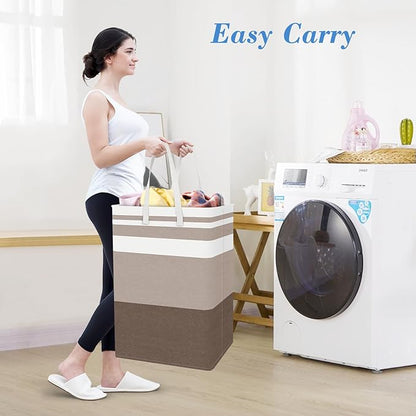 BlissTotes 3-Pack Laundry Basket, Freestanding＆Waterproof Laundry Hamper, Collapsible Tall Clothes Hamper with Easy Carry Han