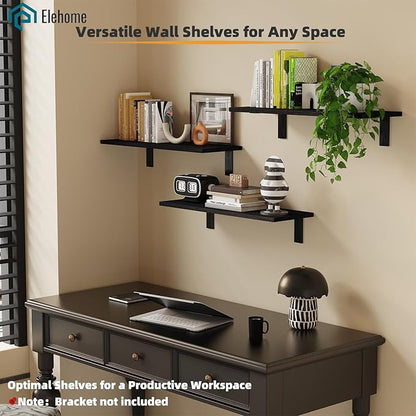Floating Shelf Board for Wall 5/8" – No Brackets – 24" L x 10" W x 0.6" T Black Wood Melamine Wood Floating Shelves for Bathr