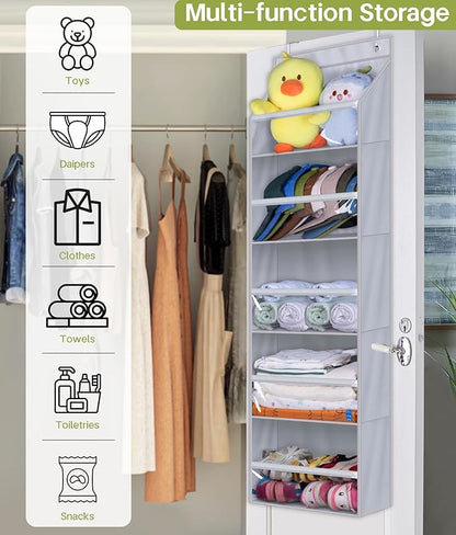 AOODA Over the Door Organizer, Large Capacity Closet Door Hanging Organizer, Clear Deep Pockets Baby Storage for Nursery, Bat