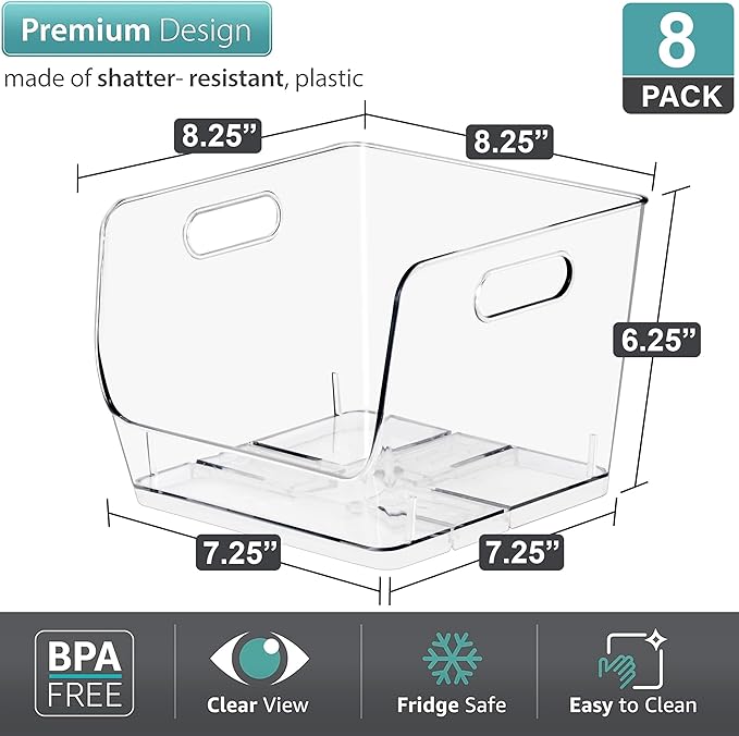 Sorbus Stackable Storage Bins Open Front, Clear Stackable Storage Bins, Pantry Bins for Storage and Organization, Acrylic Sta