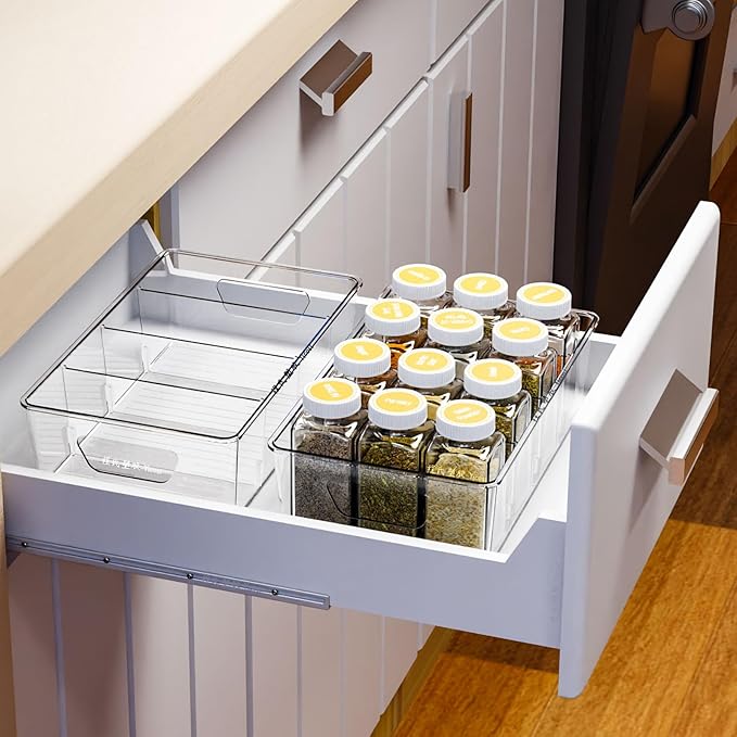 Stackable 6 Pack Snack Organizer for Pantry Shelf,Clear Pantry Organizers and Storage Bins for Fridge,Office,Cupboard,Plastic