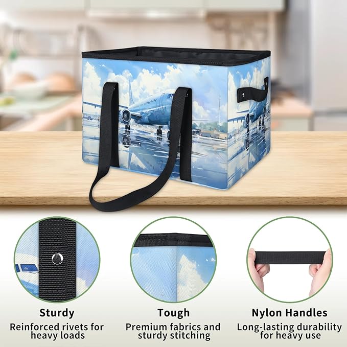 Reusable Grocery Bags Heavy Duty Shopping Bags Foldable Large Tote Bags with Long Handles & Hard Bottom