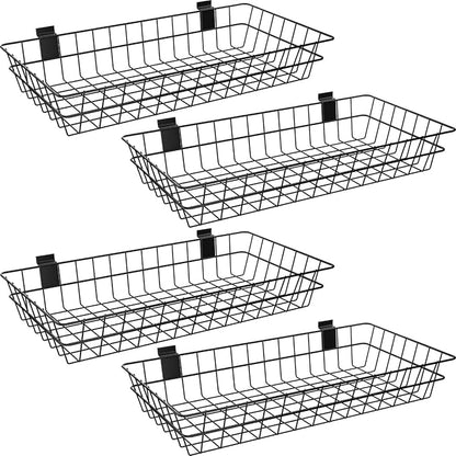 4 Pack Extra Large Slatwall Baskets, 24" x 12" x 4" Slatwall Panel Hanging Wire Basket for PVC Slatwall Ventilated Metal Slat