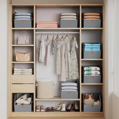 Homsorout Fabric Closet Storage Cubes - 6 Pack Square Storage Bins with Dual Handles for Clothes, Towels, Toys, Cube Storage 