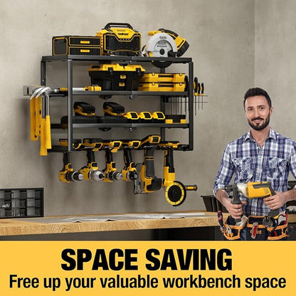 YYR 4 Layer Power Tool Organizer Wall Mount, Cordless Drill Hanger Storage Rack, Battery Tools Holder with Charging Station S
