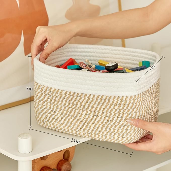 R RUNKA Small Cotton Rope Basket – Storage Bin for Organizing (10.6" x 6.7" x 6.7"), Bathroom Storage Basket for Shelf, Count