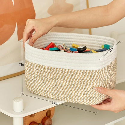 R RUNKA Small Cotton Rope Basket – Storage Bin for Organizing (10.6" x 6.7" x 6.7"), Bathroom Storage Basket for Shelf, Count