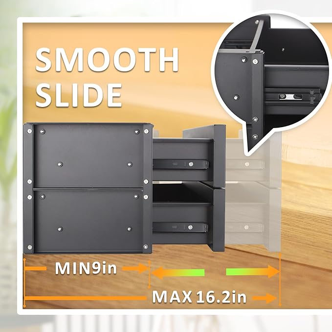 15 in 2-tier Under Desk Drawer,Adjustable Height, Under Desk Drawer Slide Out with Slide Extension Mounted Under Flat Wooden 