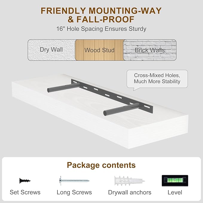 Fun Memories Floating Shelves for Wall, 55Inch Floating Shelves Set of 2, Hanging Shelf with Invisible Brackets, Wood Shelves