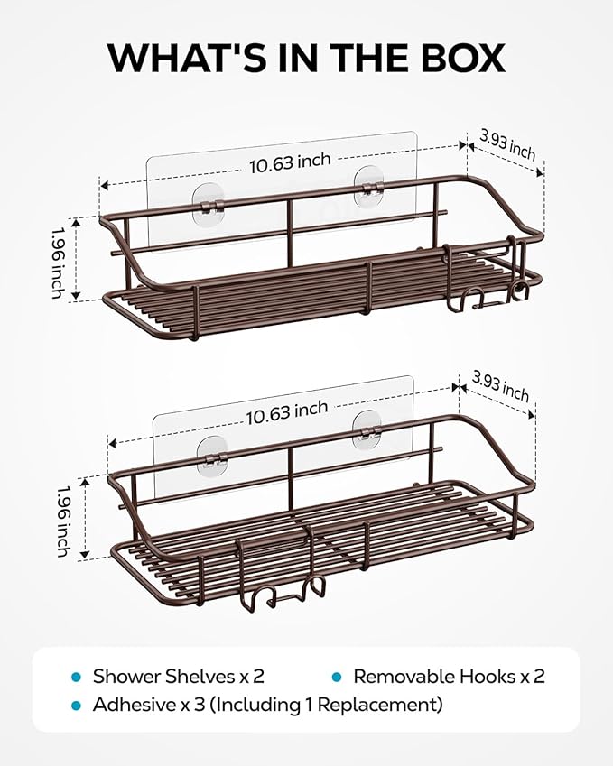 Nieifi Shower Caddy Shelf Storage Rack Adhesive Without Drilling Stainless Steel with Hooks for Washroom, Lavatory, Restroom,