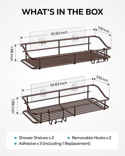 Nieifi Shower Caddy Shelf Storage Rack Adhesive Without Drilling Stainless Steel with Hooks for Washroom, Lavatory, Restroom,