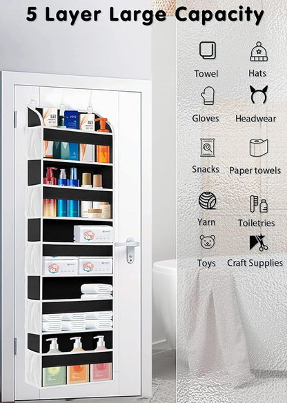TAHAVICE 1 Pack Over The Door Storage Organizer with 5 Pockets 10 Mesh Side Pockets, 44 lbs Weight Capacity Door Hanging Orga