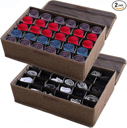 AARAINBOW 2 Packs Underwear Socks Ties Storage Organizer with Lids Foldable Closet Drawer Organizer 60 Cells, Fabric Wardrobe