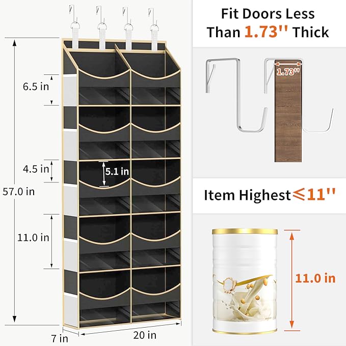 Aokeyee 5 Tiers Over the Door Storage Organizer, Behind Door Storage for Baby Nursery, 80lb Capacity Door Hanging Organizer w