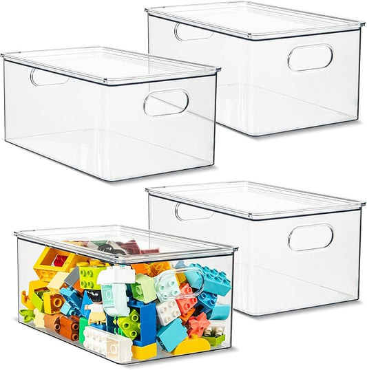 primebox Plastic Clear Stackable Storage Bins with Lids. Great for Pantry or Kitchen Organization. Fridge Organization Contai