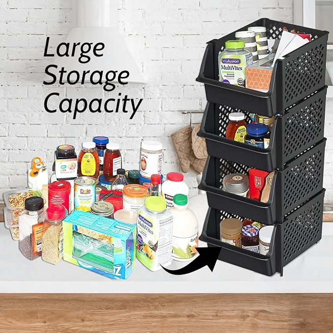 TidyFriend 4 Pack Stackable Storage Bins Open Front for Pantry Organizers and Storage, Pantry Storage for Food, Kitchen and H