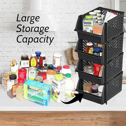 TidyFriend 4 Pack Stackable Storage Bins Open Front for Pantry Organizers and Storage, Pantry Storage for Food, Kitchen and H
