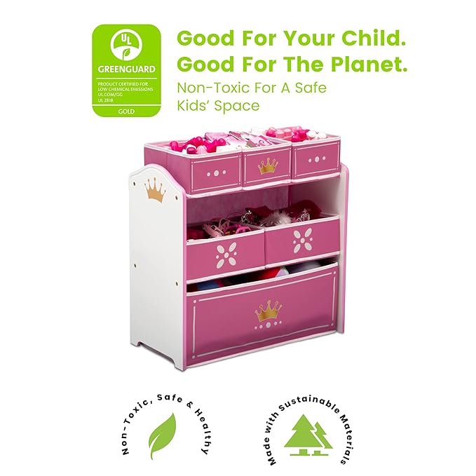 Delta Children Princess Crown Design & Store 6 Bin Toy Storage Organizer - Greenguard Gold Certified, White/Pink