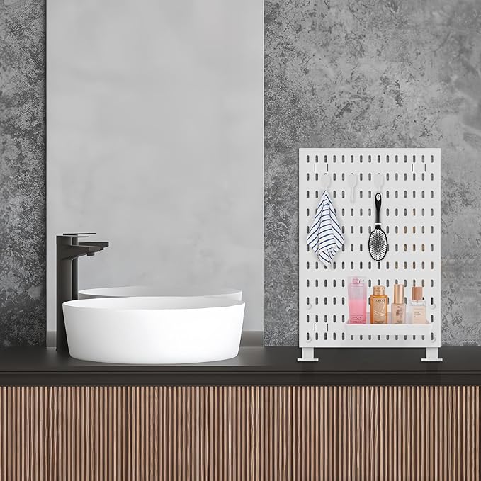 Desk Pegboard Combination Kit,Desk Organizer for Home Office,Plastic Peg Board with 7 Accessories Hooks Shelf Baskets, 16.5" 