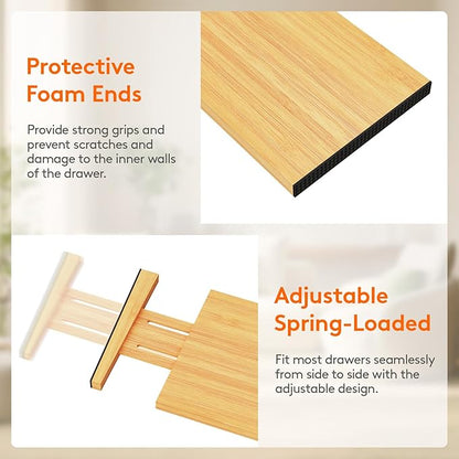 Lifewit 6" High 8 Pack Bamboo Drawer Dividers 33-42cm/13-16.5" Adjustable Wooden Drawer Organizer for Clothes/Utensils, Expan