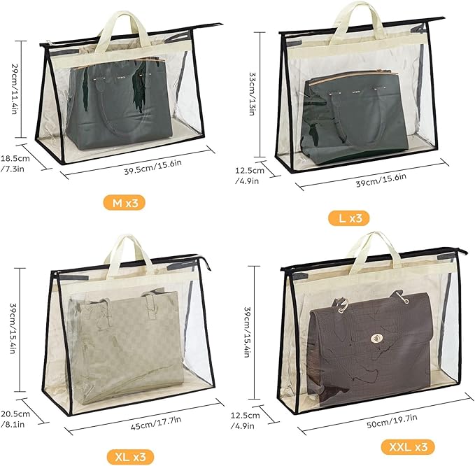 Interesse 12 Packs Dust Bags for Handbags, Clear Handbag Storage, Purse Storage Organizer for Closet, Purse Cover Hanging Clo