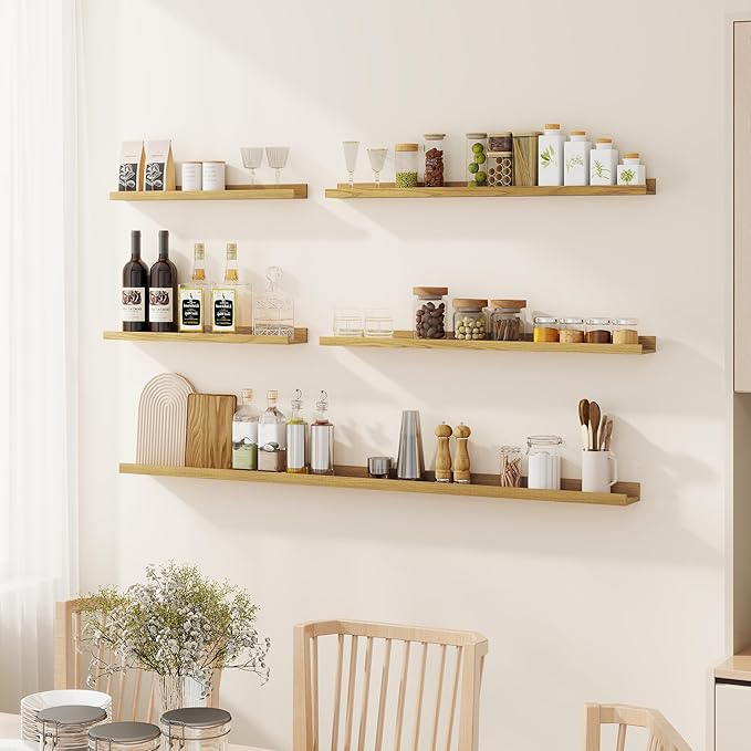 Fun Memories Long Wall Shelves Set of 2-72 Inch Floating Shelves for Wall - Picture Ledge Shelf with Lip for Storage - Wall -