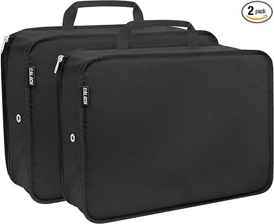 Compression Packing Cubes for Travel Essentials, 2 Pack Expandable Travel Cubes for Packing Bags Suitcase Organizer, Black