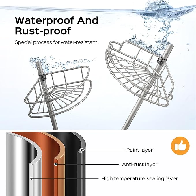 HAMITOR Corner Shower Caddy Tension Pole: 4-Tier Rust-Resistant Adjustable Bathroom Organizer Shelves - 47-121 Inch No-Drill 