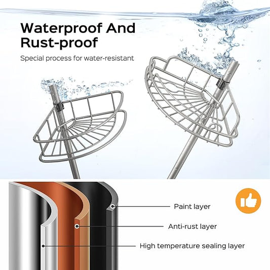 HAMITOR Corner Shower Caddy Tension Pole: 4-Tier Rust-Resistant Adjustable Bathroom Organizer Shelves - 47-121 Inch No-Drill 
