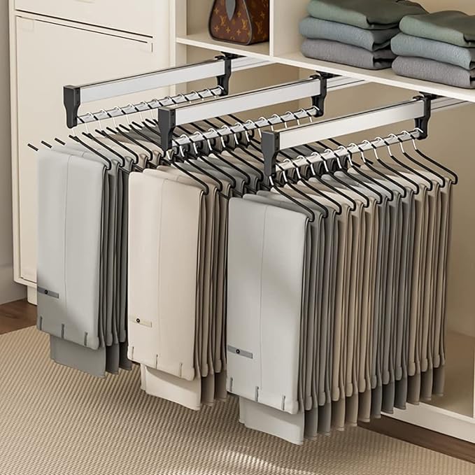 Stainless Steel Wardrobe Rail Tube - Sliding Wardrobe Closet Rod, Extendable Clothes Rail With Slide Rails, Wardrobe Adjustab