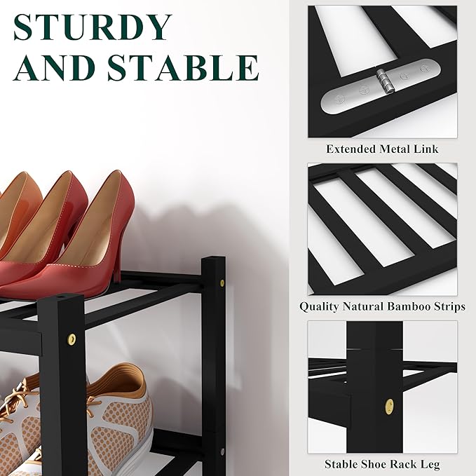 Smiry Shoe Rack, 6 Tier Bamboo Shoe Organizer, Stackable Free Standing Wooden Shoe Storage Shelf for Closet, Entryway, Front 