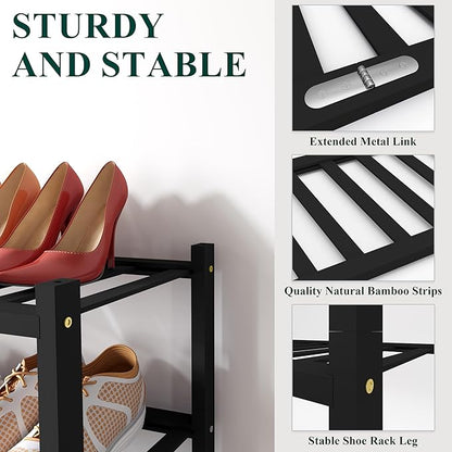 Smiry Shoe Rack, 6 Tier Bamboo Shoe Organizer, Stackable Free Standing Wooden Shoe Storage Shelf for Closet, Entryway, Front 