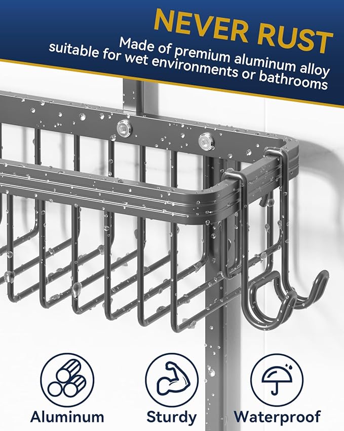 YASONIC Shower Caddy Hanging, Never Rust Shower Organizer Hanging, Aluminum Shower Racks for Inside Shower with Hooks for Raz