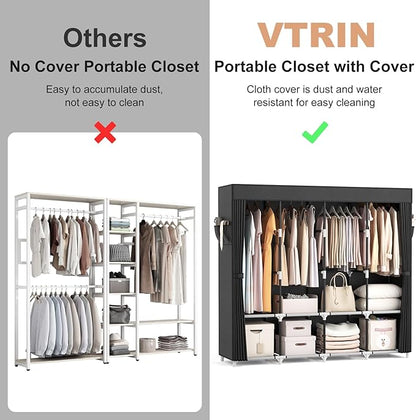 VTRIN Portable Closet for Hanging Clothes 67 Inch Wide Large Capacity Portable Wardrobe Closet with Cover, 4 Storage Shelves 