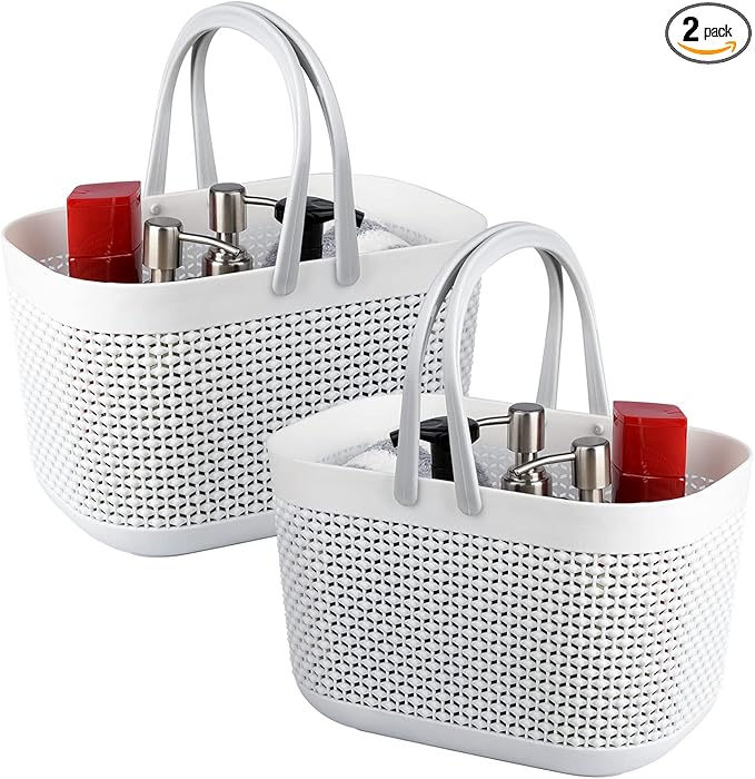 UUJOLY Portable Shower Caddy Basket Tote, Plastic Storage Basket with Handles Organizer Bins for Kitchen Bathroom College Dor