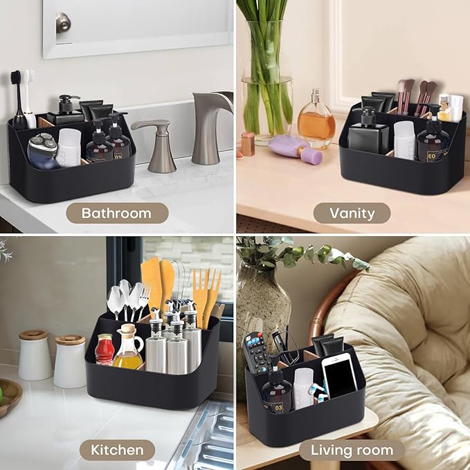 Ayswupt Electric Toothbrush Holders for Bathrooms,Black Tooth Brushing Holder,Toothpaste Organizer with Dividers,Bathroom Cou