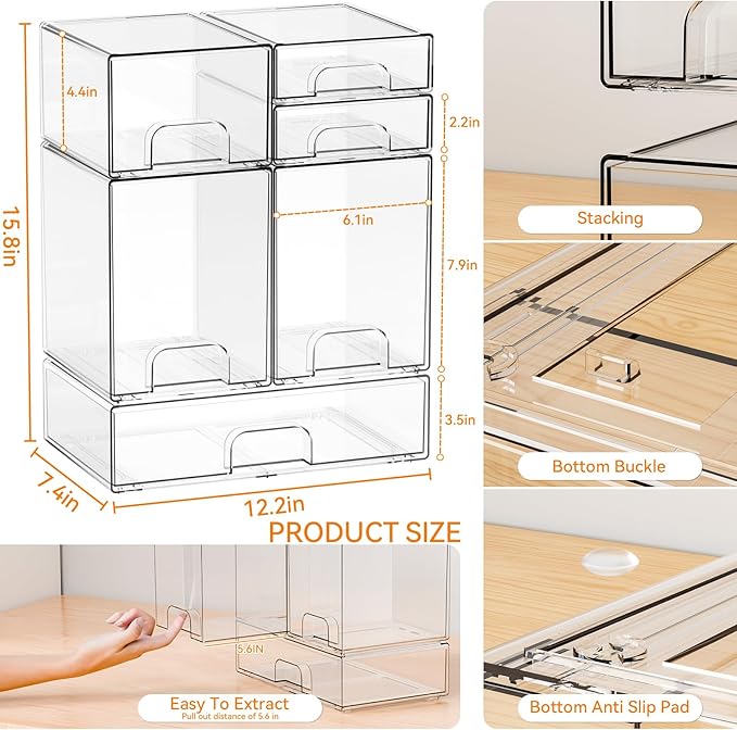 Yieach 6 Set Clear Baby Bottle Organizer for Countertop,BPA FREE Bottle Station Organizer for Breast Pump Parts,Pacifier and 