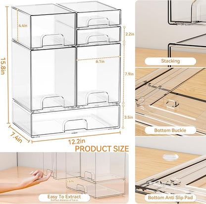 Yieach 6 Set Clear Baby Bottle Organizer for Countertop,BPA FREE Bottle Station Organizer for Breast Pump Parts,Pacifier and 