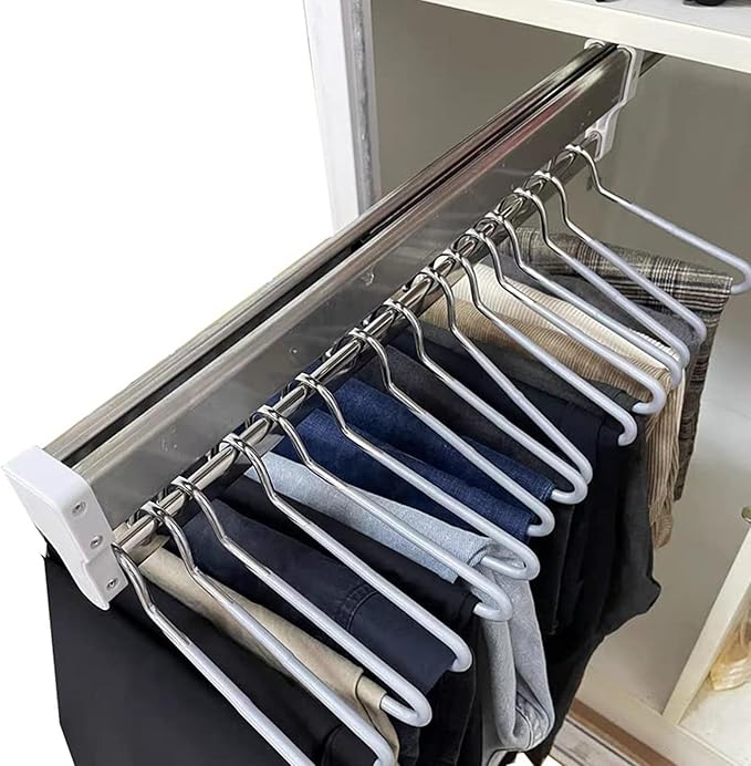 Pull Out Clothes Rail Extendable Clothes Rail - Sliding Wardrobe Closet Rod, Adjustable Wardrobe Clothes Rail, Steel Sliding 