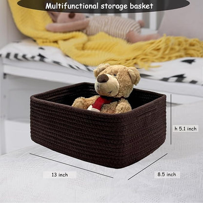 COMFY-HOMI 13" x 8.5" x 5.1" Storage Baskets for Organizing | Cotton Rope Woven Basket | Toy Storage Bin Box | Basket for She