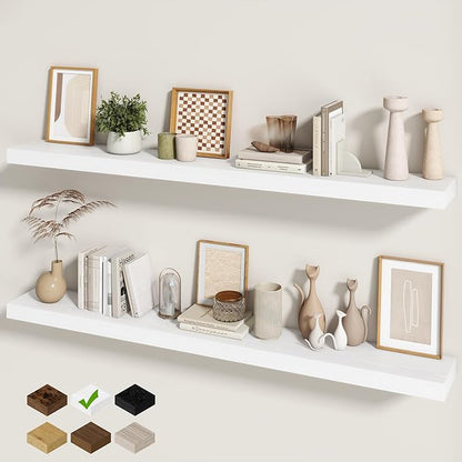 Fun Memories 60 Inch Fireplace Mantel - Long Floating Shelf, Wall Mounted Farmhouse Display with Invisible Heavy Duty Metal B