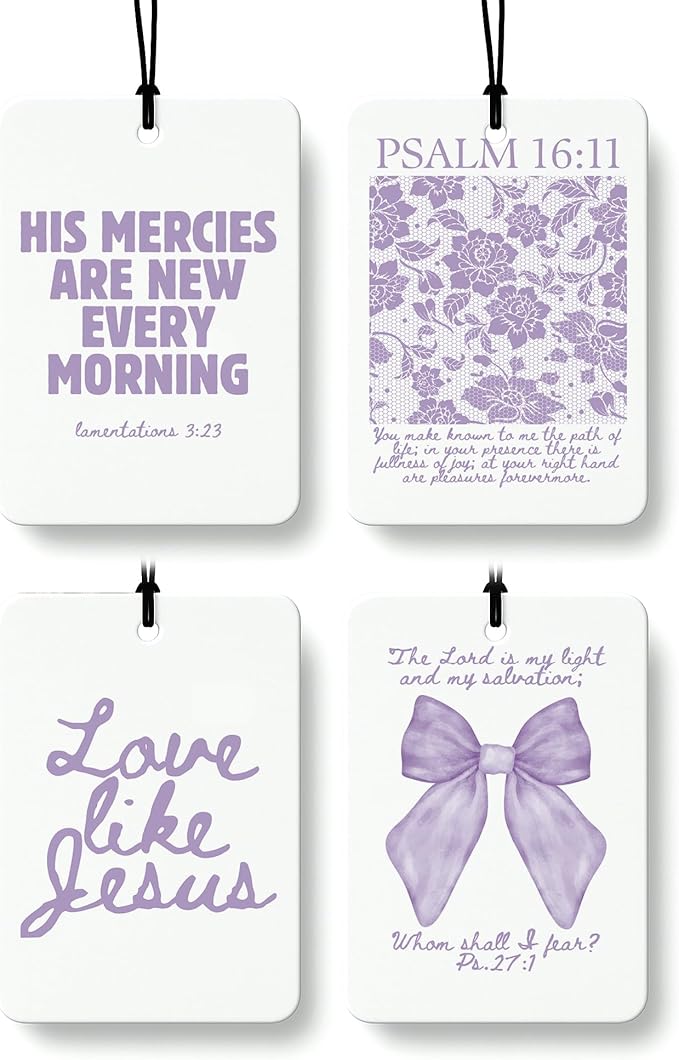 Purple Christian Car Air Freshener 4 Pcs, Girly Pink Bow Floral Religious Hanging Air Freshener for Cars Closet Drawer Books,