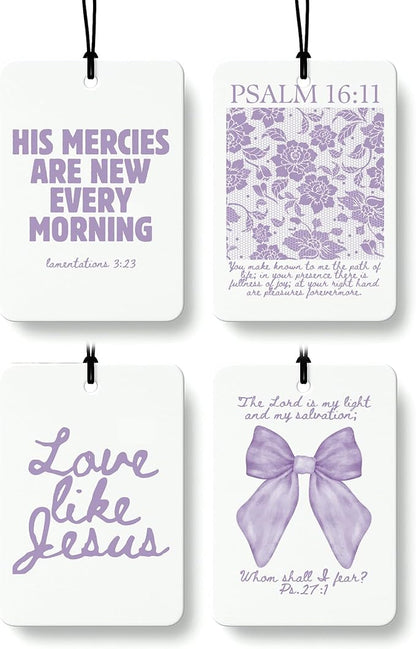 Purple Christian Car Air Freshener 4 Pcs, Girly Pink Bow Floral Religious Hanging Air Freshener for Cars Closet Drawer Books,
