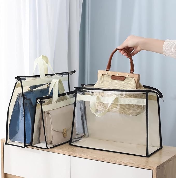 Interesse 12 Packs Dust Bags for Handbags, Clear Handbag Storage, Purse Storage Organizer for Closet, Purse Cover Hanging Clo